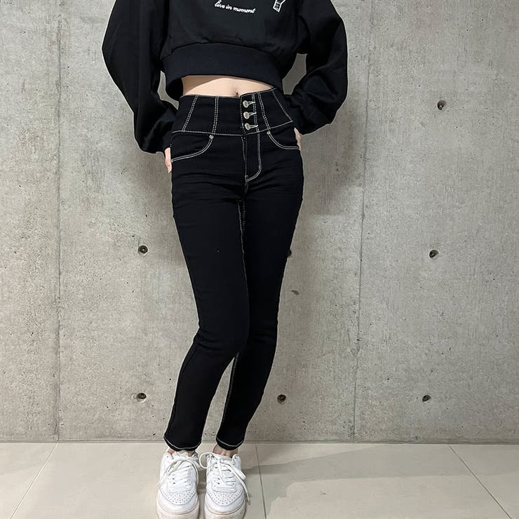 のびのびハイウエストスキニーパンツ 春 韓国[品番：MJNW0002653
