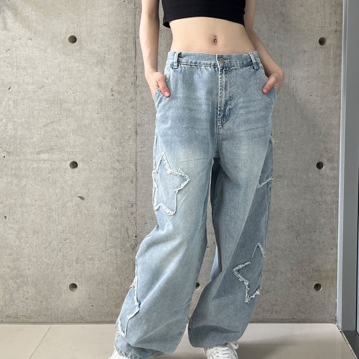 星パッチワークスケーターデニムパンツ[品番：MJNW0002906]｜me Jane