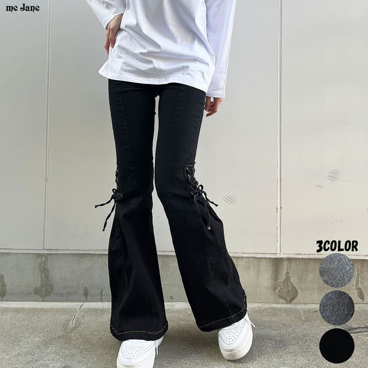 レースアップストレッチフレアパンツ[品番：MJNW0003178]｜me Jane