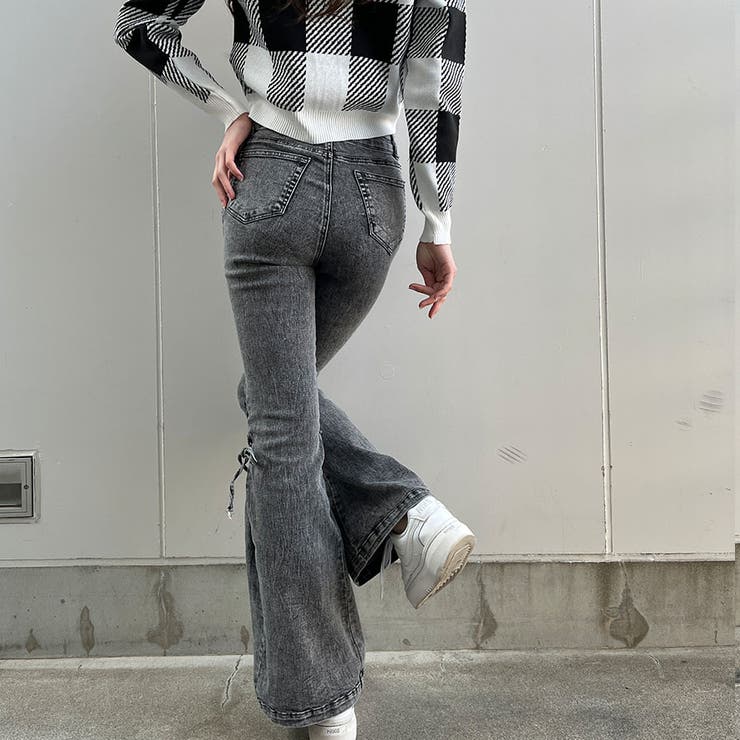 レースアップストレッチフレアパンツ[品番：MJNW0003178]｜me Jane