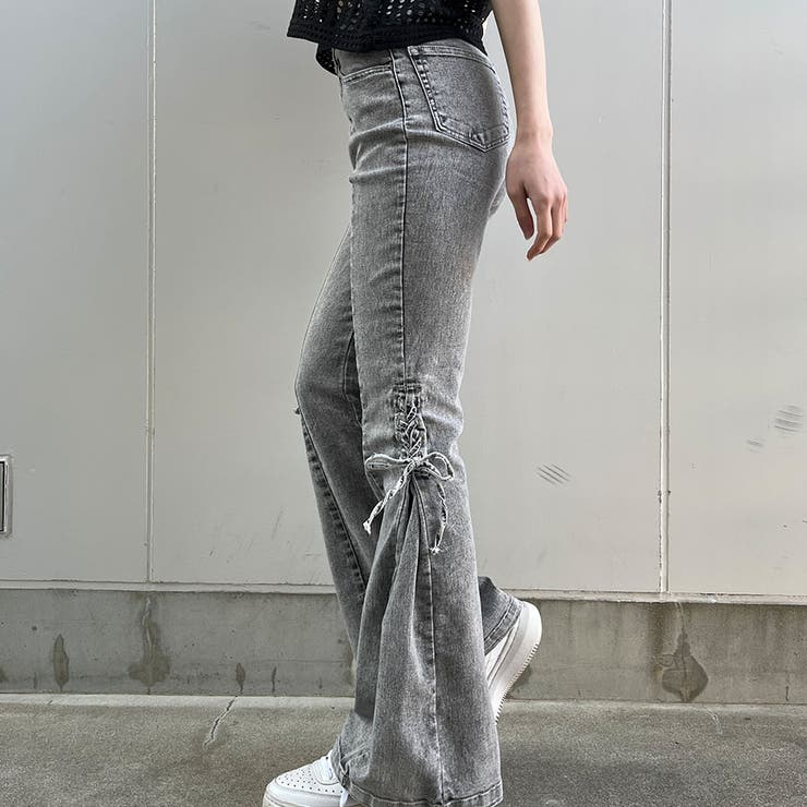 レースアップストレッチフレアパンツ[品番：MJNW0003178]｜me Jane