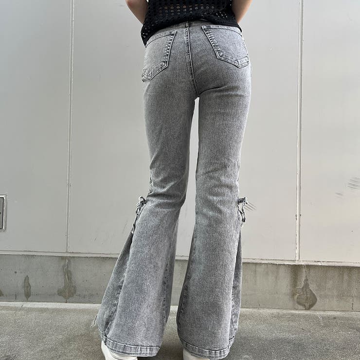 レースアップストレッチフレアパンツ[品番：MJNW0003178]｜me Jane