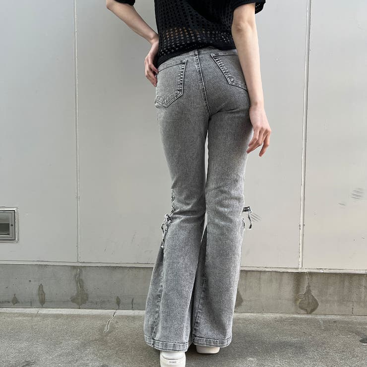 レースアップストレッチフレアパンツ[品番：MJNW0003178]｜me Jane