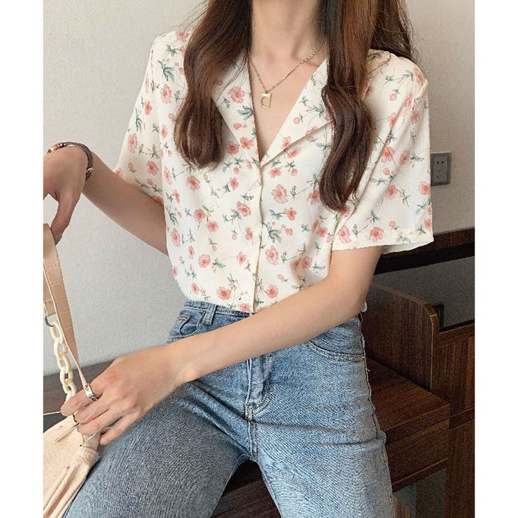 らてページ リバティ柄 開襟シャツ I am I in fact 開襟えりリバティプリント花柄シャツ[品番：MJNW0000931]｜me Jane