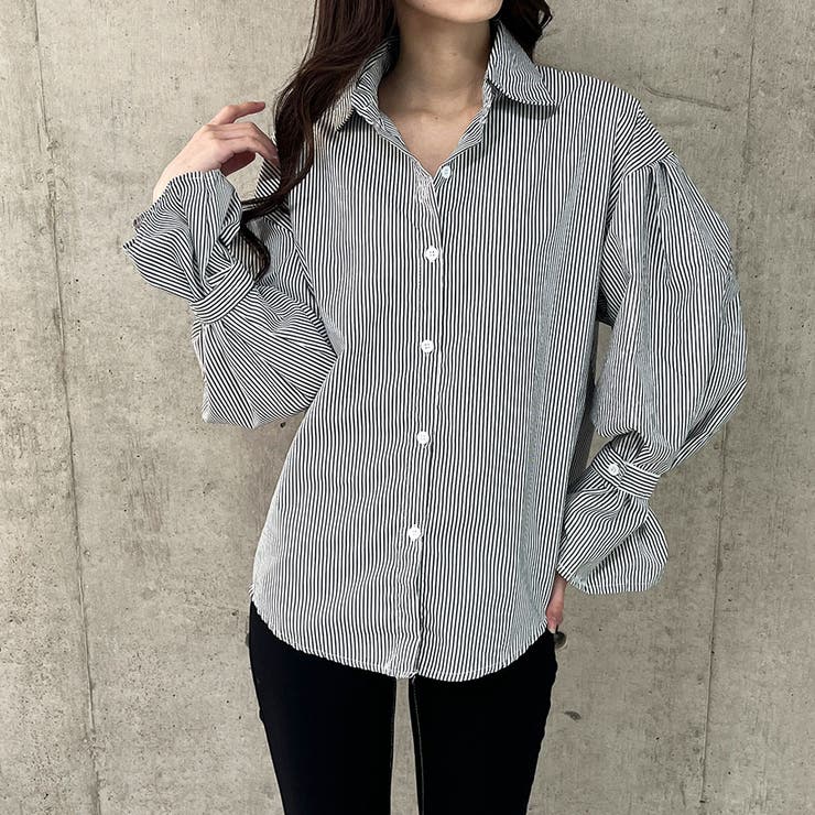 袖ベルト付ストライプシャツ[品番：MJNW0003212]｜me Jane（ミー