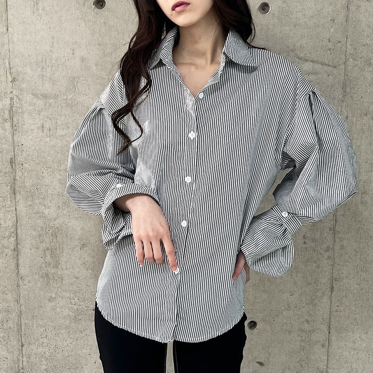 袖ベルト付ストライプシャツ[品番：MJNW0003212]｜me Jane（ミー