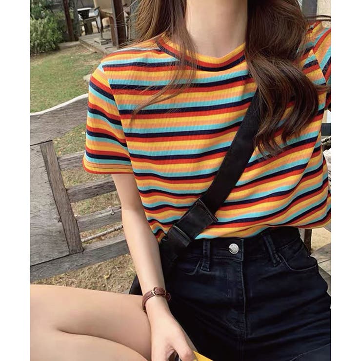 カラフルマルチボーダーちびTシャツ[品番：MJNW0000928]｜me