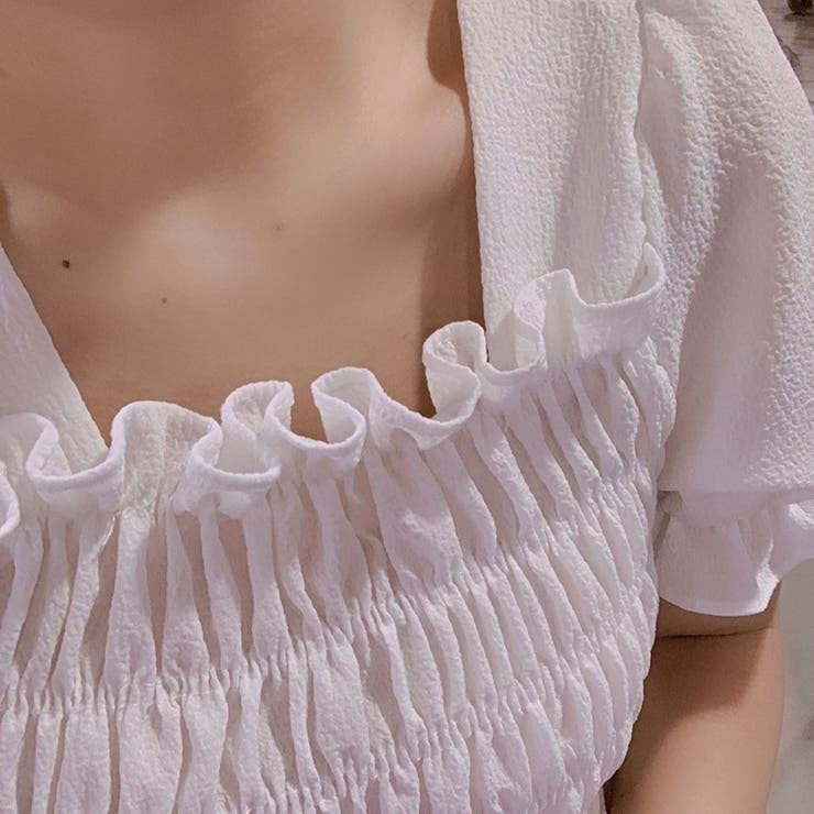 [MIXXO]スクエアネック シャーリング ブラウス_MIWBLE912G シャーリングスクエアネックトップス[品番：MJNW0001385]｜me