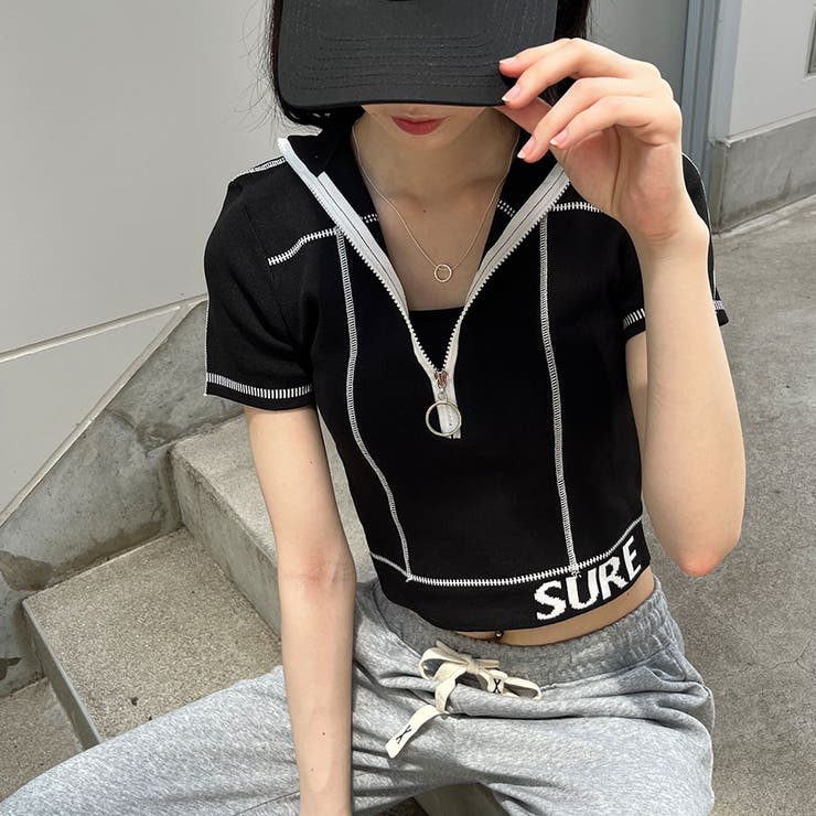 ZIPUP配色ステッチTOPS[品番：MJNW0002187]｜me Jane（ミージェーン