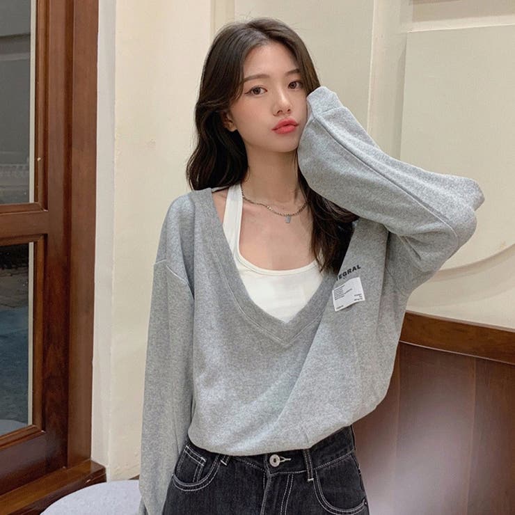 レイヤード風Vネックトレーナー[品番：MJNW0002287]｜me Jane（ミー