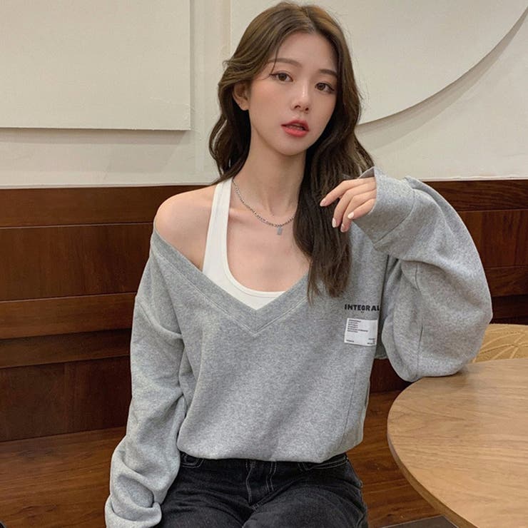 STONE  Vネック スウェット STONE グレー Vネック トレーナー S STONE グレー Vネック トレーナー