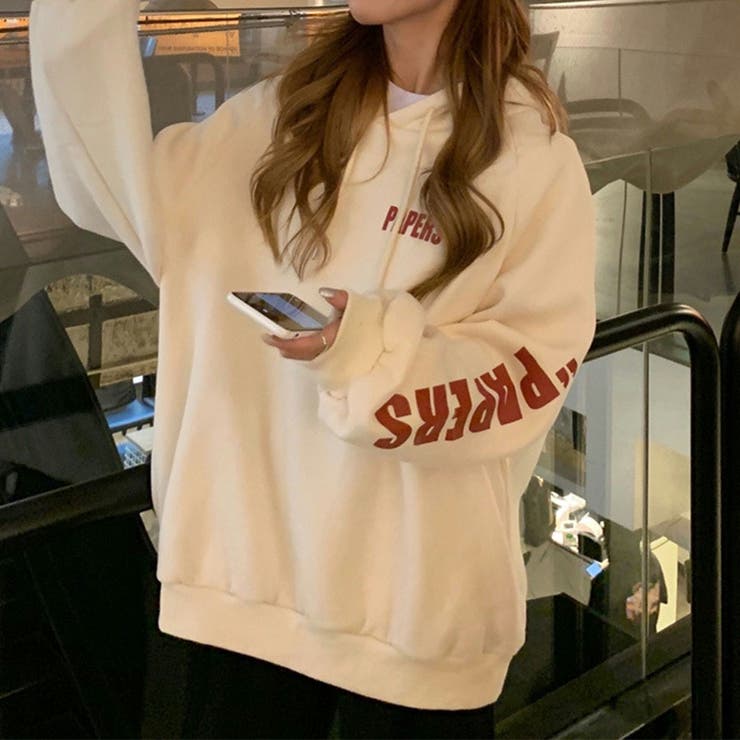 裏起毛フード袖プリントプルパーカー[品番：MJNW0002438]｜me Jane