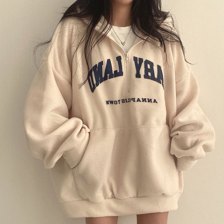 ハーフジップロゴ入りボアプルパーカー | me Jane | 詳細画像10 