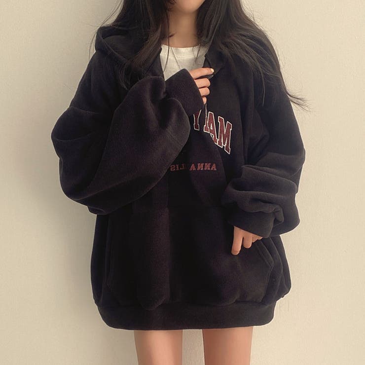 ハーフジップロゴ入りボアプルパーカー | me Jane | 詳細画像13 