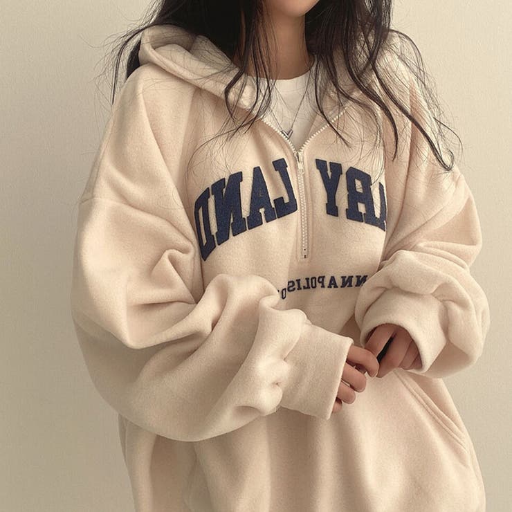 ハーフジップロゴ入りボアプルパーカー | me Jane | 詳細画像14 