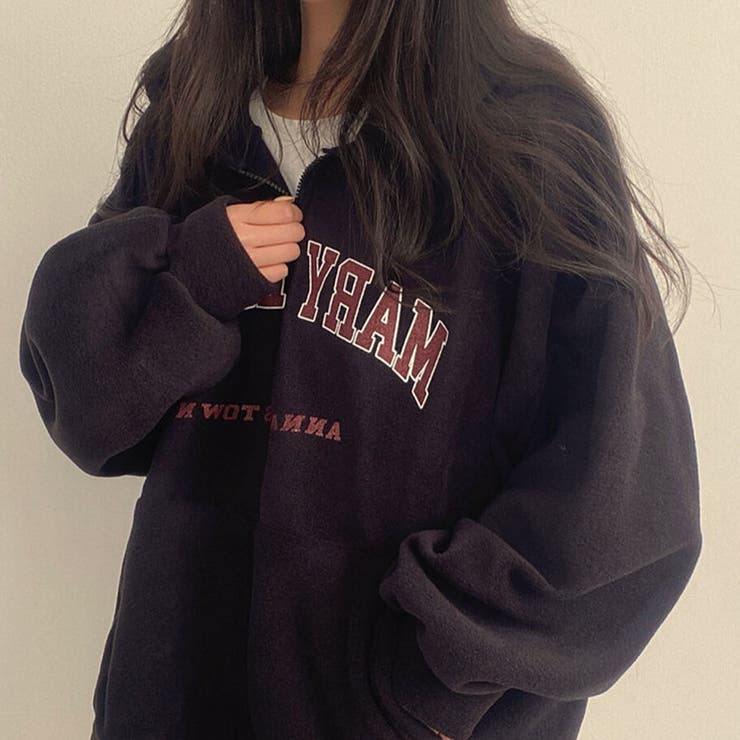 ハーフジップロゴ入りボアプルパーカー | me Jane | 詳細画像19 