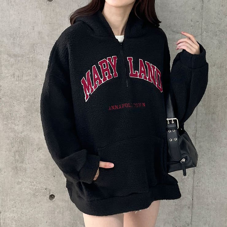 ハーフジップロゴ入りボアプルパーカー | me Jane | 詳細画像22 