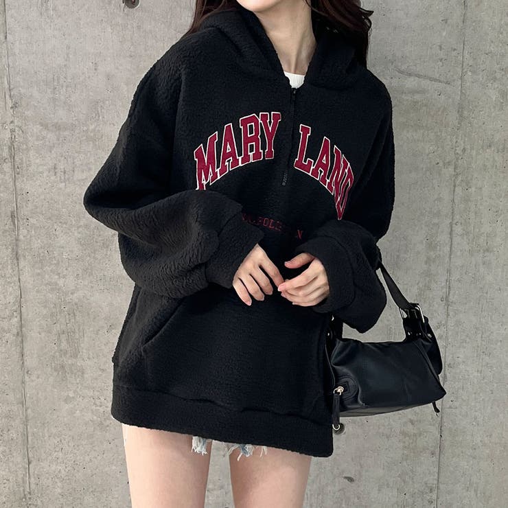 ハーフジップロゴ入りボアプルパーカー | me Jane | 詳細画像23 