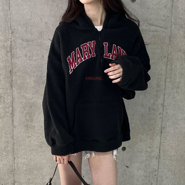 ハーフジップロゴ入りボアプルパーカー | me Jane | 詳細画像25 