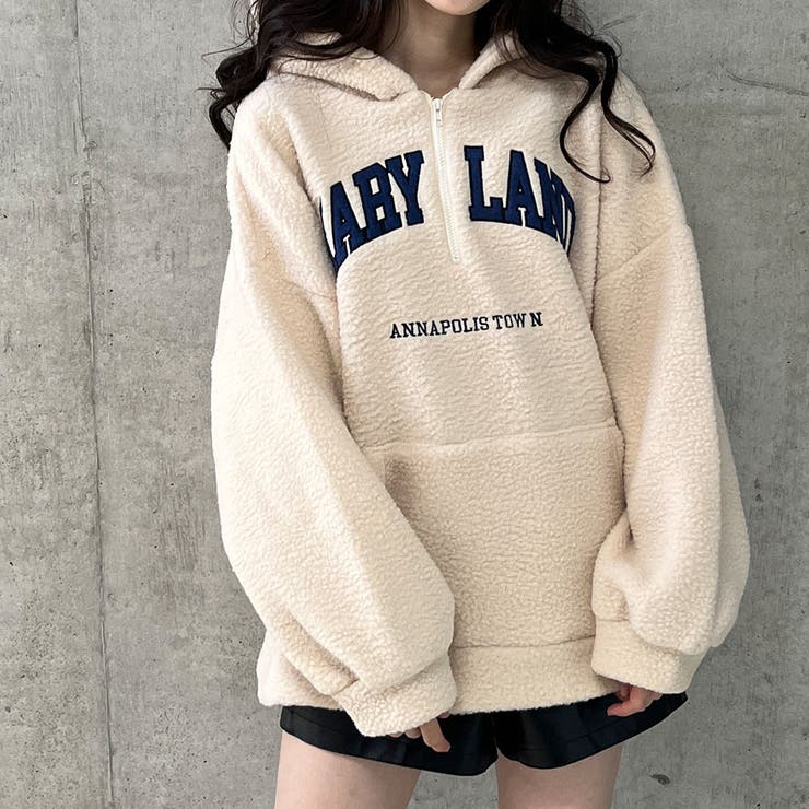 ハーフジップロゴ入りボアプルパーカー | me Jane | 詳細画像29 