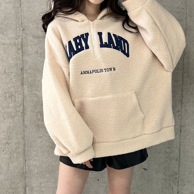 ハーフジップロゴ入りボアプルパーカー | me Jane | 詳細画像30 