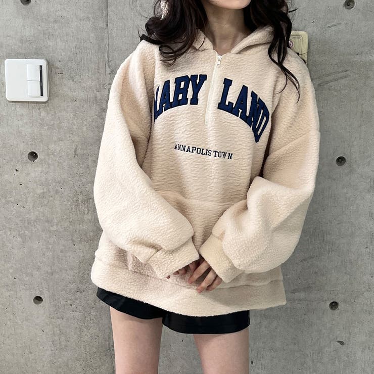 ハーフジップロゴ入りボアプルパーカー | me Jane | 詳細画像31 