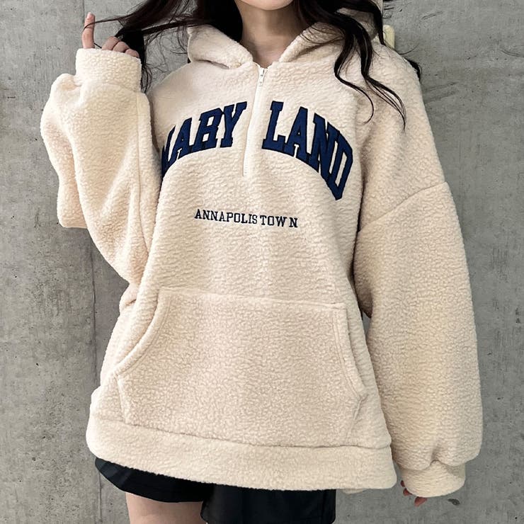 ハーフジップロゴ入りボアプルパーカー | me Jane | 詳細画像32 