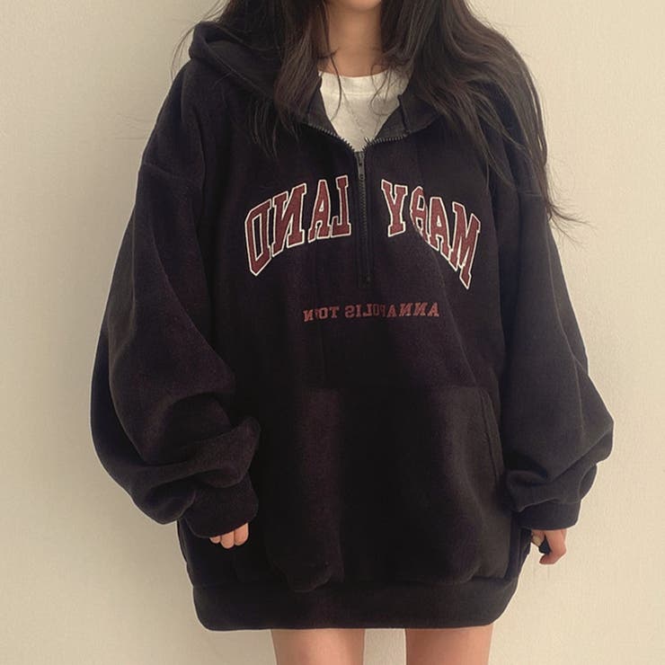 ハーフジップロゴ入りボアプルパーカー | me Jane | 詳細画像4 