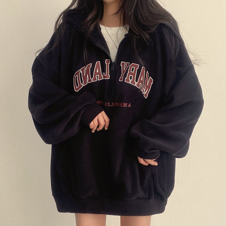 ハーフジップロゴ入りボアプルパーカー | me Jane | 詳細画像8 