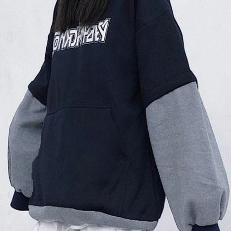 裏起毛レイヤード風配色プルパーカー[品番：MJNW0002472]｜me Jane