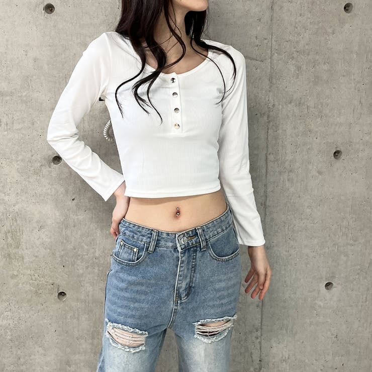 スナップ釦クロップド丈ロンT[品番：MJNW0002584]｜me Jane（ミー