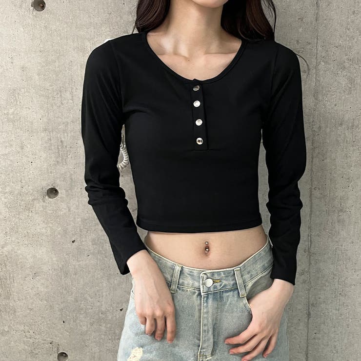 スナップ釦クロップド丈ロンT[品番：MJNW0002584]｜me Jane（ミー