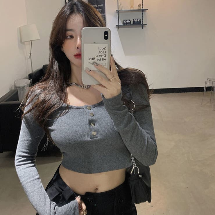 スナップ釦クロップド丈ロンT[品番：MJNW0002584]｜me Jane