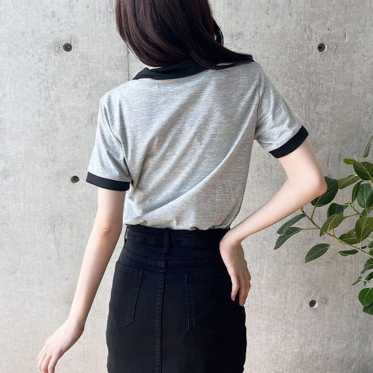 胸ハート配色スキッパーポロトップス | me Jane | 詳細画像12 