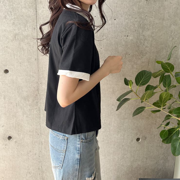 胸ハート配色スキッパーポロトップス | me Jane | 詳細画像18 