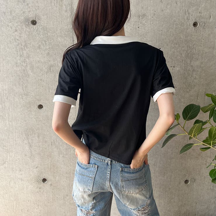 胸ハート配色スキッパーポロトップス | me Jane | 詳細画像19 