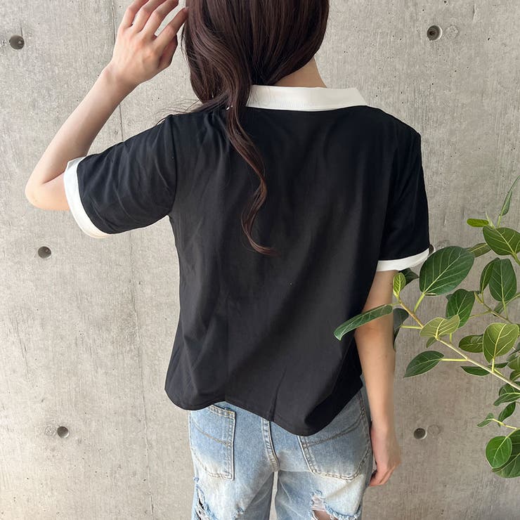 胸ハート配色スキッパーポロトップス | me Jane | 詳細画像20 
