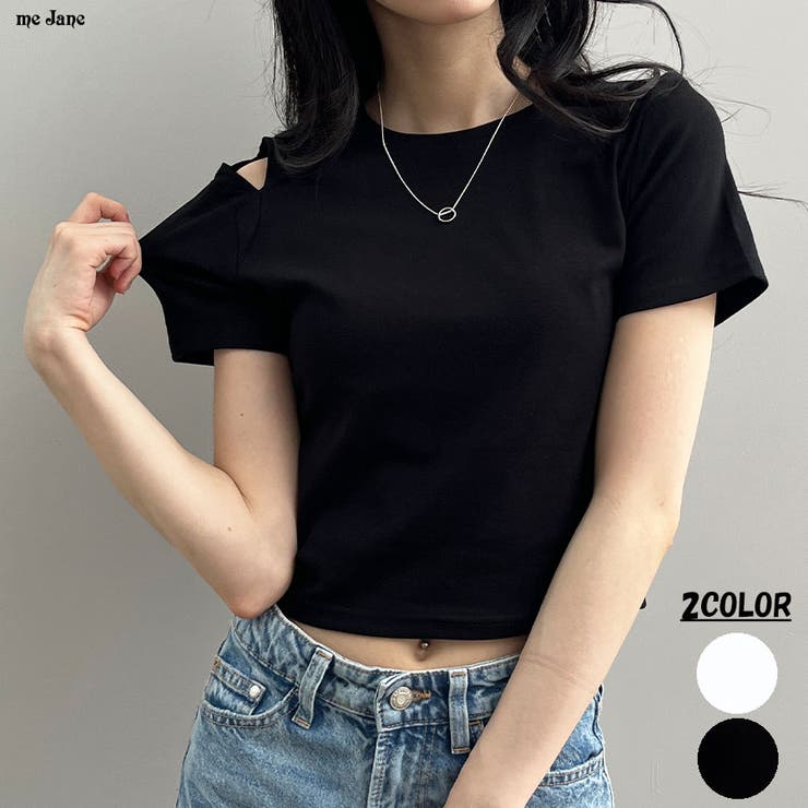 ショルダーカットアウトショート丈Tシャツ 春 韓国トップス[品番