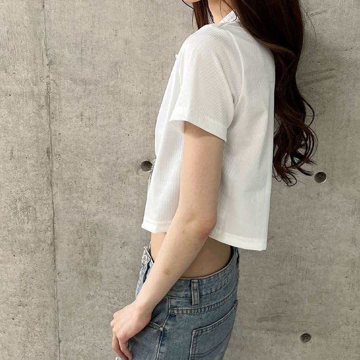 ダブルZIPクロップド丈半袖トップス[品番：MJNW0003334]｜me Jane