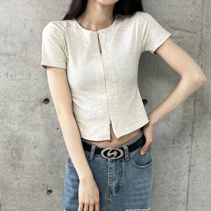 モクグレー | ダブルZIP半袖トップス | me Jane