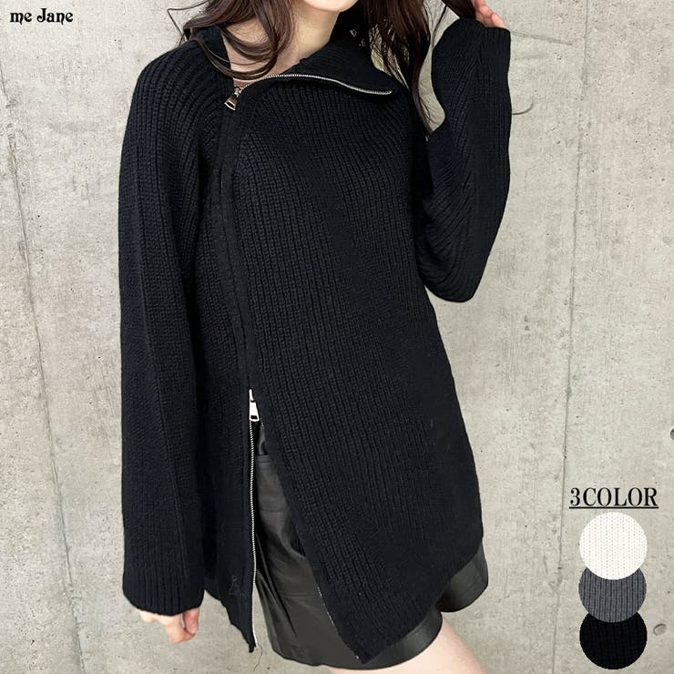 スタンドカラーダブルZIPニット[品番：MJNW0002341]｜me Jane
