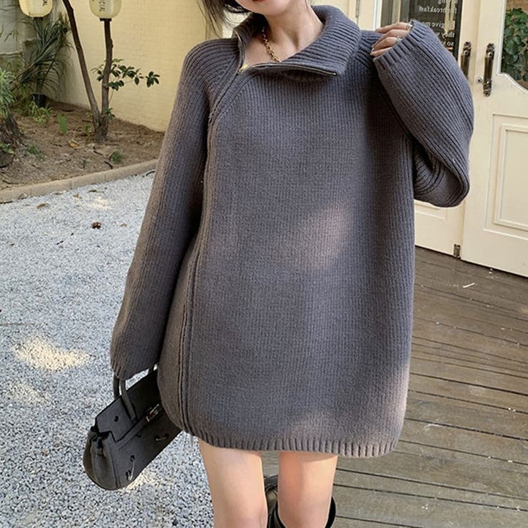 スタンドカラーダブルZIPニット | me Jane | 詳細画像9 