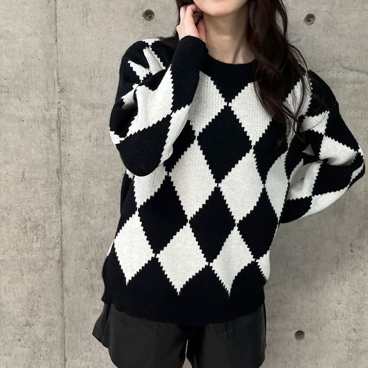 ダイヤ柄ニットトップス[品番：MJNW0002939]｜me Jane（ミー