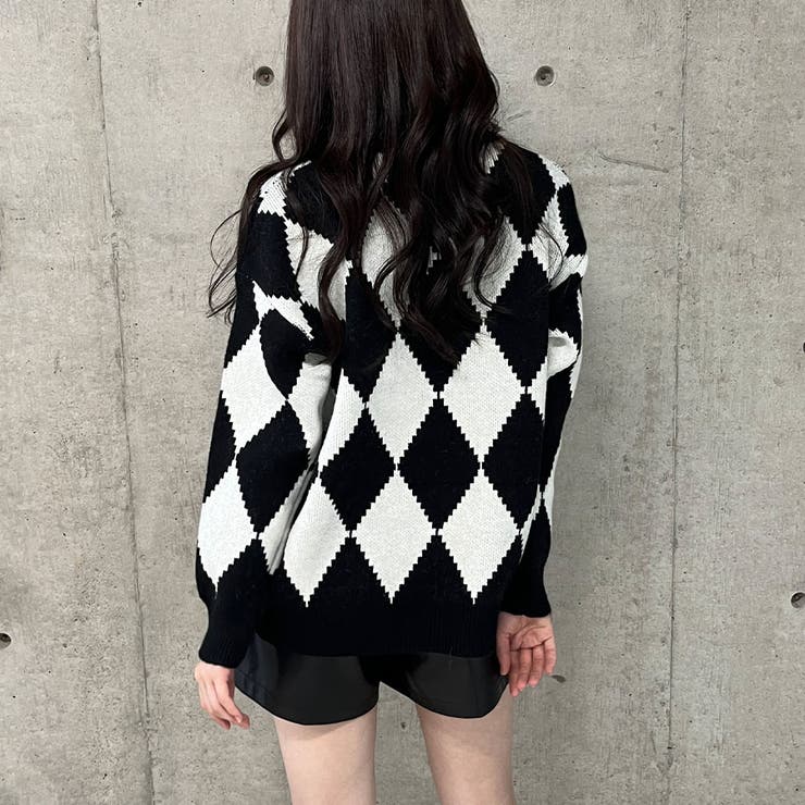 スピック&スパン　ダイヤ柄ニット ダイヤ柄ニットトップス[品番：MJNW0002939]｜me Jane（ミージェーン