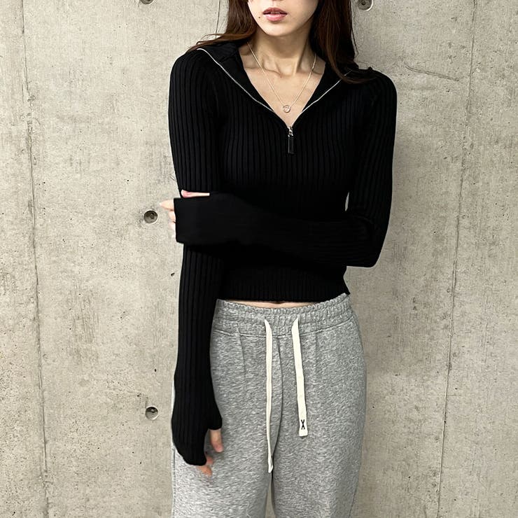 ハーフジップリブニットトップス[品番：MJNW0003128]｜me Jane（ミー