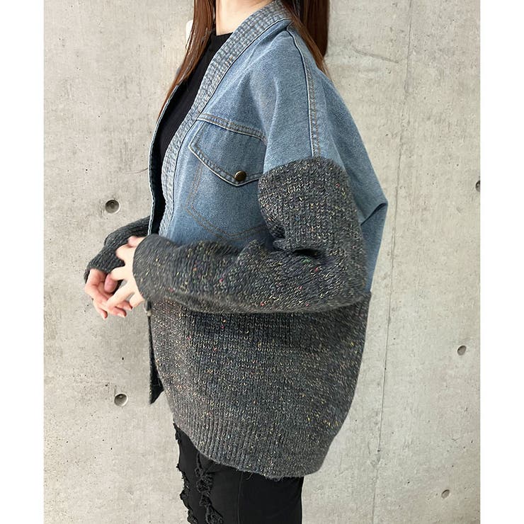 【softhyphen】デニムMIXカーディガン サイズ2 SOFTHYPHEN デニムミックスカーディガンソフトハイフン