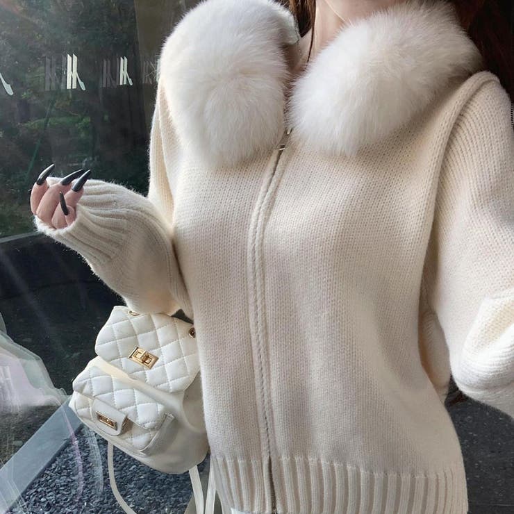 2WAYファーフードニットパーカー[品番：MJNW0003416]｜me Jane（ミー