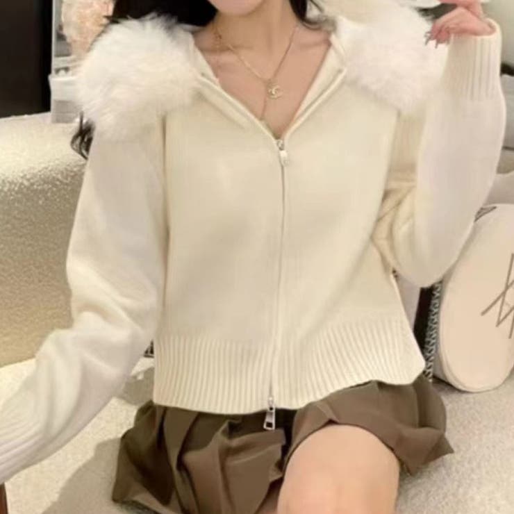 2WAYファーフードニットパーカー[品番：MJNW0003416]｜me Jane（ミー