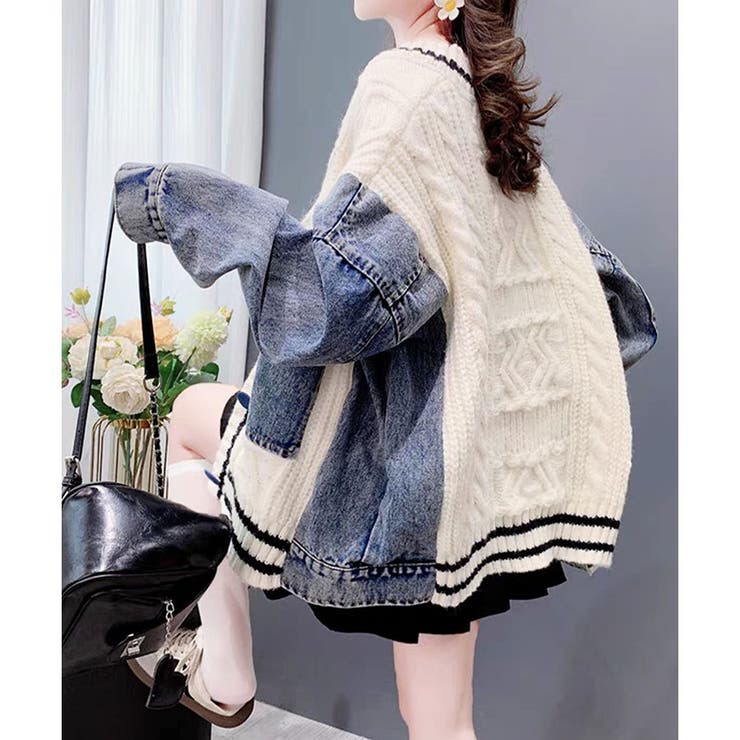 デニム切替ラインリブニットカーディガン | me Jane | 詳細画像5 