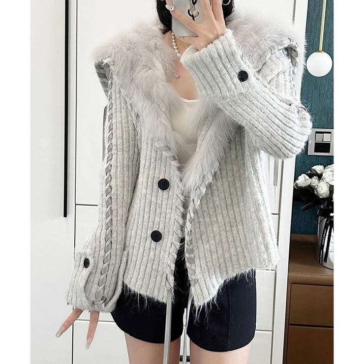 ハンドステッチフードファーニットカーディガン | me Jane | 詳細画像8 